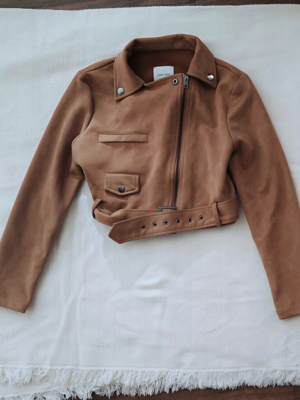 Love Tree Cropped Moto Jacket in Brown
